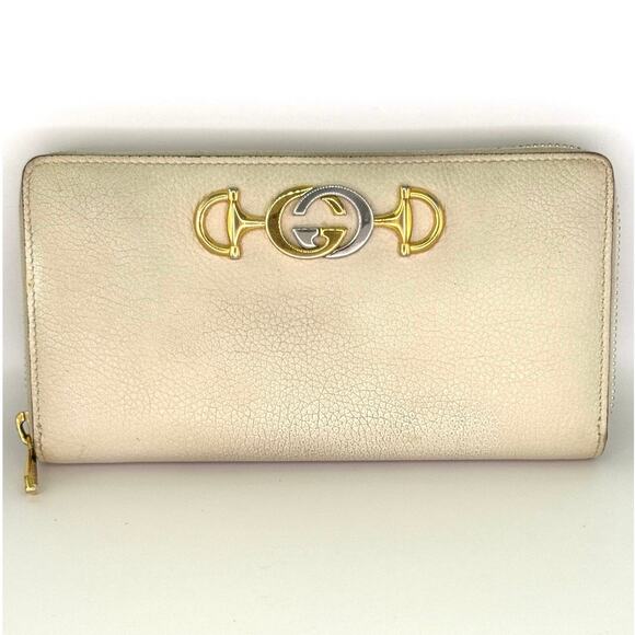 Gucci GG Two Tone Hardware Cream Leather Zip Around Wallet - Picture 1 of 9
